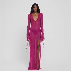 Rat & Boa FARRETTI DRESS PINK Sheer Maxi Dress with Ruffle Details *Worn ONCE*